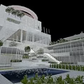 Modern Office Building With Glass Facade Green Roof And Open Space Design