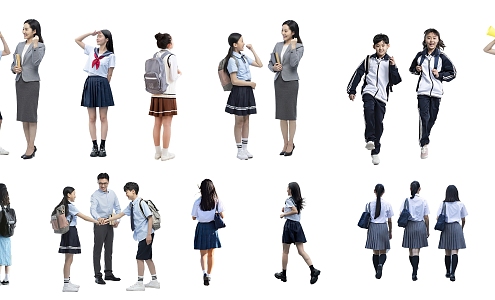 2D Chinese Middle School Students Asian Yellow People School Uniform Students 3d model