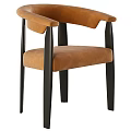 Modern Minimalist Dining Chair With Brown Upholstered Seat And Black Legs