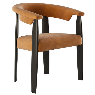 Modern Minimalist Dining Chair With Brown Upholstered Seat And Black Legs 3d model