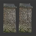 Traditional Architectural Stone Pillars With Cobblestone Surface Roof Like Top And Mossy Base