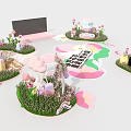 Spring Flower Themed Photo Check-in Spot With Pink Decorations And Lawn Scenes