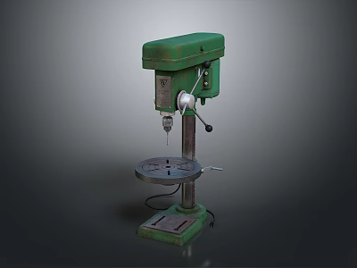 Vintage Green Drill Press Machine With Adjustable Worktable And Sturdy Metal Base For Workshop Use 3d model