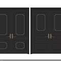 Elegant Black Double Doors With Gold Accent Lines And Classic Panel Design 3d model