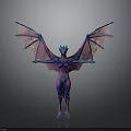 Mythical Dragon With Colorful Purple Pink Wings And Blue Horns Claws