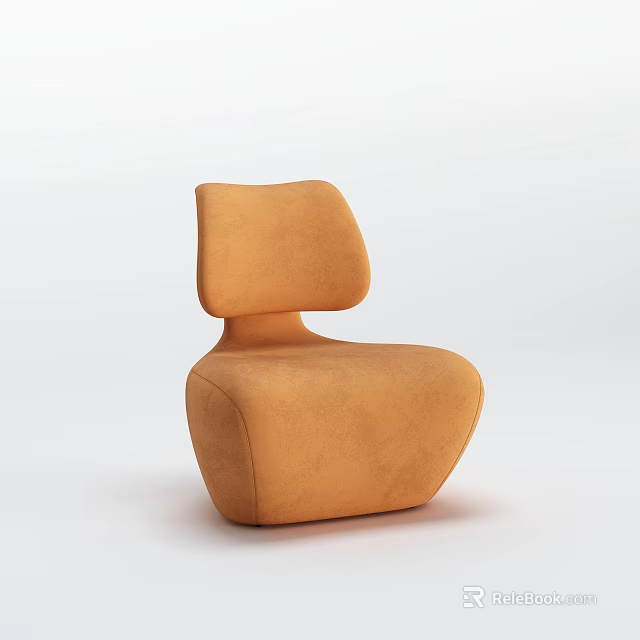 Modern Orange Suede Leisure Chair With Unique Curved Design And Sleek Lines 3d model 