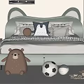 Adorable Kids Bed with Rabbit Ear Headboard Plush Bear and Soccer Ball in Children Room