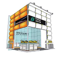 FURUN Electrical Company Exhibition Booth With Yellow Green Cylindrical Display Design