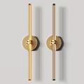 Modern Brass Wall Sconces With Elongated Metal Rod And Round Base