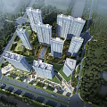 Aerial Urban Residential Community Planning With High Rise Buildings Green Areas And Roads