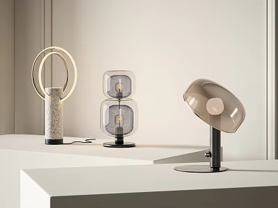 Modern Stylish Table Lamps Featuring Three Unique Designs On White Surface 3d model