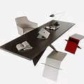 Desk and Chair Combination Stool Desk Lamp 3d model