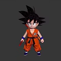 Anime Game Character Goku With Orange Outfit Black Spiky Hair Blue Wristbands And Red Staff 3d model