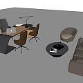 Modern Office Desk Setup With Computer Desk Lamp And Comfortable Chairs 3d model