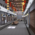 Guangzhou Xiguan Snack Mall Shops With Traditional Chinese Decorations Lanterns And Stone Pathway