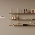 Elegant Modern Gold Wine Rack With Wine Bottles Glasses And Decorative Items