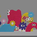 Colorful Felt Floral Art Installation With Flower Shapes Eye Elements Arch Decorations And Balloons