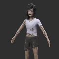 Scary 3D Game And Movie Character With Black Messy Hair Red Eyes And Torn Clothes