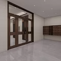 Modern Elevator Hallway With Polished Flooring Ceiling Lighting And Green Exit Sign 3d model