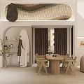 Modern Elegant Clothing Store Interior Featuring Beige Wooden Furniture Mannequin Display Shelves And Green Plants