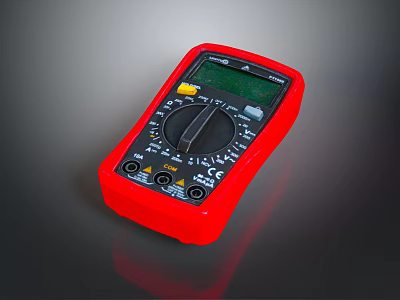 Red Digital Multimeter With Clear Display And Dial Control For Electrical Testing 3d model