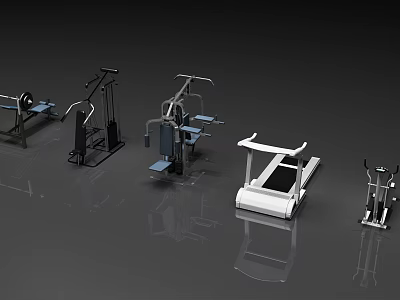 Sports Equipment Collection With Treadmill Weight Bench Multi Functional Trainer And Elliptical Machine 3d model