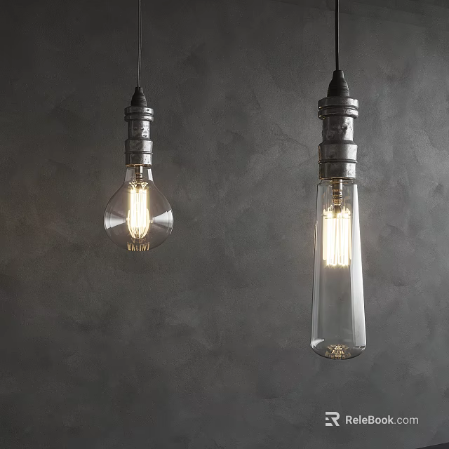 Vintage Industrial Pendant Lights With Glass Bulbs And Metal Bases On Gray Background 3d model 