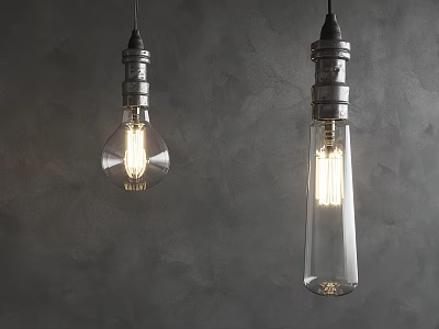 Vintage Industrial Pendant Lights With Glass Bulbs And Metal Bases On Gray Background 3d model