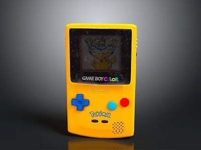 Retro Yellow Game Boy Color Handheld Gaming Device With Pokémon Pikachu Screen 3d model