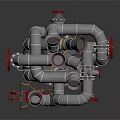 Industrial Silver Pipes Structure With Red Valve Wheels And Multiple Mechanical Components 3d model