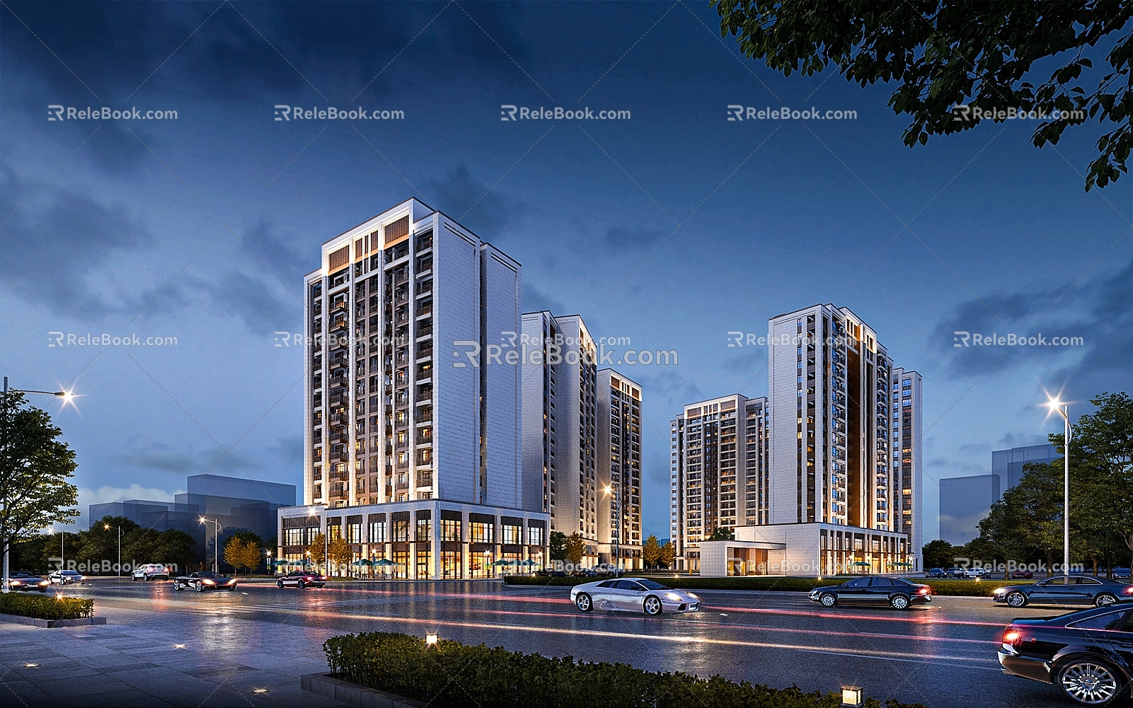 Modern Street Commercial High-rise Residential Building Commercial Street Night View Street Commercial Apartment Building Commercial Gate Residential Gate New Chinese High-rise Residential Commercial Synthesis 3d model