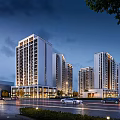 Vibrant Commercial Street Night View With Illuminated Tall Buildings And Moving Cars On Road