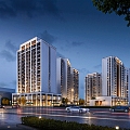 Modern Street Commercial High-rise Residential Building Commercial Street Night View Street Commercial Apartment Building Commercial Gate Residential Gate New Chinese High-rise Residential Commercial Synthesis 3d model