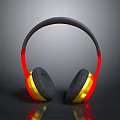 Stylish Over Ear Headphones Featuring Black Headband Red And Yellow Reflective Earcups