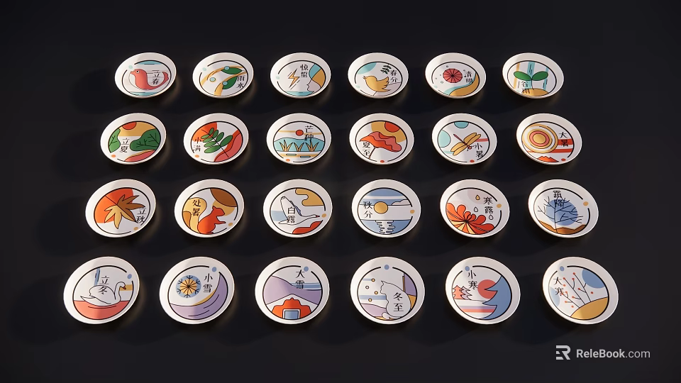 Colorful Decorative Pendants With Circular Shapes Various Patterns Arranged Neatly 3d model