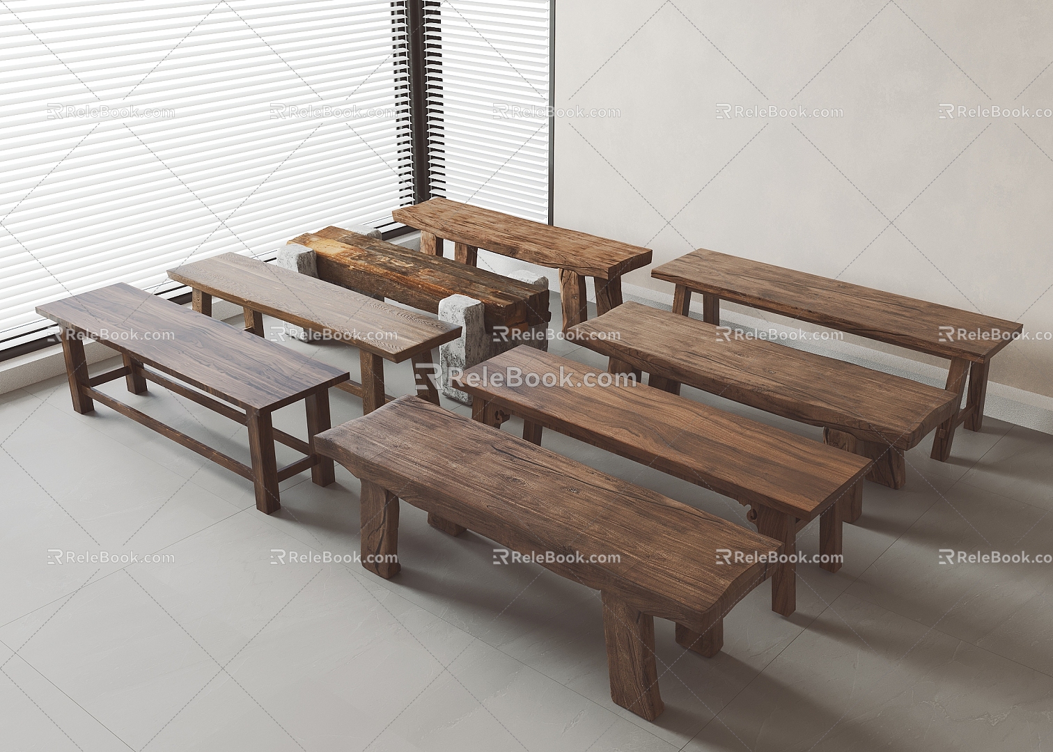 Modern Stool Wooden Stool Bench Old Wooden Stool 3d model