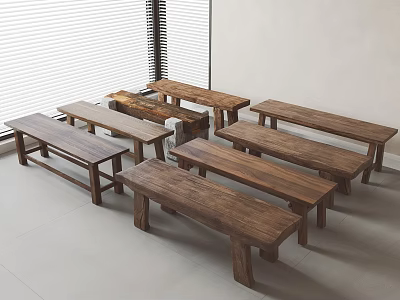 Multiple Modern Wooden Benches in Indoor Windowed Room with Light Floor 3d model