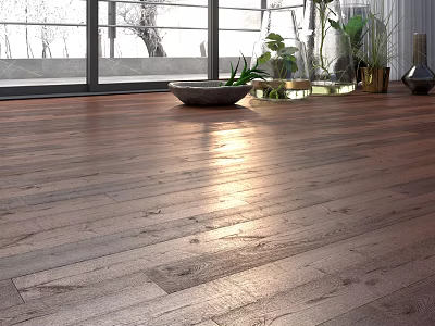 Natural Light Wood Flooring In Bright Interior With Plants And Large Window 3d model