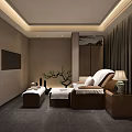 Modern SPA Sauna Interior With Comfortable Massage Chairs Side Tables And Circular Decor