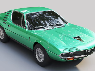 Green Vintage Sports Car With Sleek Body And Classic Details 3d model