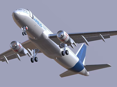 Airbus Commercial Aircraft In Flight With Extended Landing Gear And Blue Tail Fin 3d model