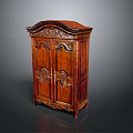 Antique Wooden Cabinet With Intricate Carved Patterns And Classic Design