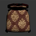 Classical Style Chair With Dark Brown Upholstery Golden Floral Patterns And Carved Wooden Legs