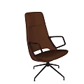 Modern Brown Leather Office Chair With Black Armrests And Swivel Base Design