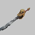Silver Blade Sword With Golden Dragon Skeleton Design And Red Rope Hilt