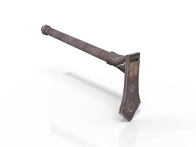 Medieval Handcrafted Axe With Wooden Handle And Metal Head Carved Details 3d model