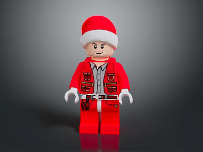 Lego Minifigure Wearing Red Santa Hat With Red Coat Vest And White Gloves 3d model