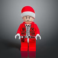 Lego Minifigure Wearing Red Santa Hat With Red Coat Vest And White Gloves