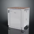 Functional Modern White Electrical Cabinet With Brown Countertop And Bottom Ventilation