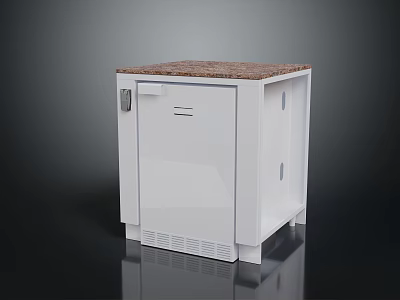 Functional Modern White Electrical Cabinet With Brown Countertop And Bottom Ventilation 3d model